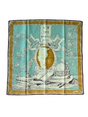 Jean Paul Gaultier Vintage Cotton Scarf Rare Hebrew Script Paris Print 18.5”